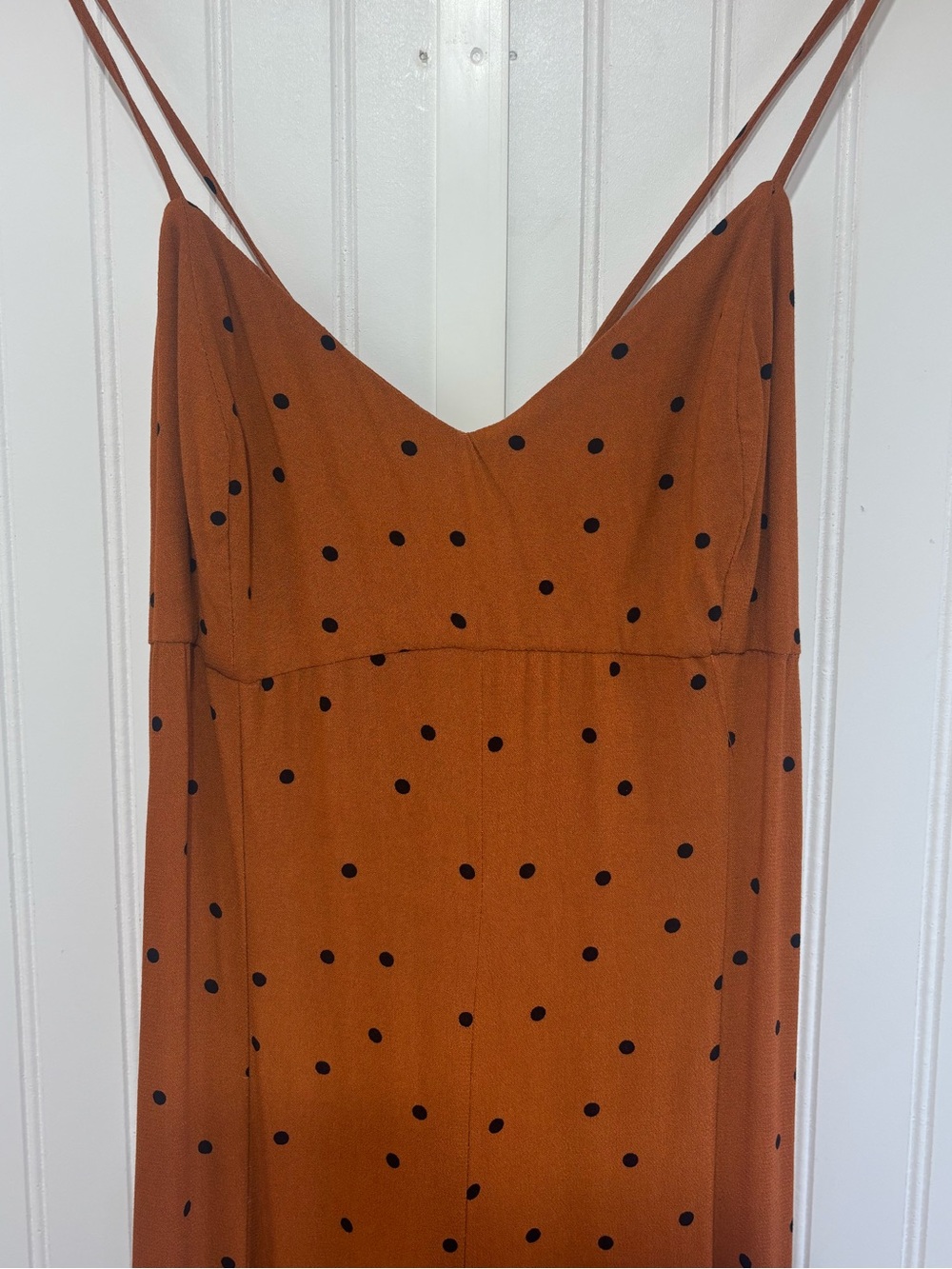 Free People Rust Orange Polka-Dot Spaghetti-Strap Wide-Leg Jumpsuit - Picture 4 of 16